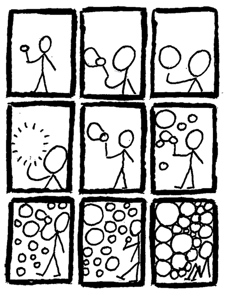 Sample of a comic with 9 panels laid out in a grid.